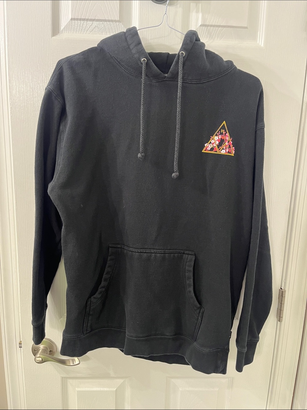 HUF Black Hoodie with Floral Triangle Logo